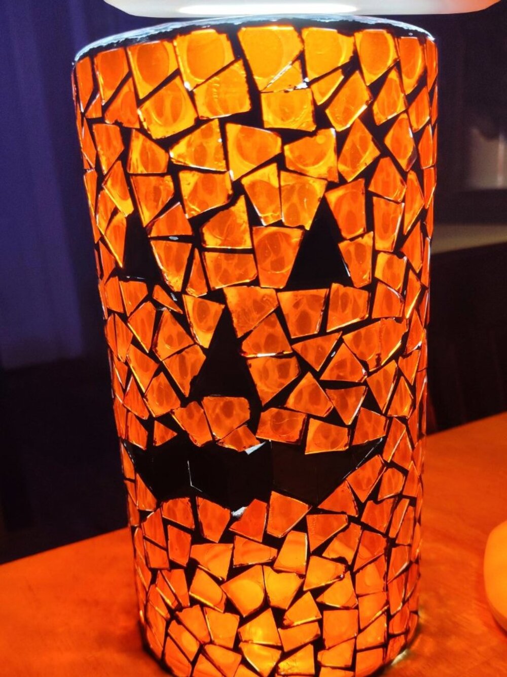 Large Orange Jack-o’-Lantern Mosaic Glass Candle Holder SHIPS FREE